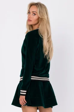 Welurowa bluza z ozdobnymi mankietami - zielona