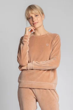 Welurowa bluza z raglanowymi rękawami - beżowa