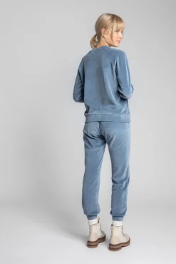 Welurowa bluza z raglanowymi rękawami - niebieska