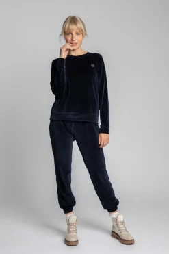 Welurowa bluza z raglanowymi rękawami - granatowa