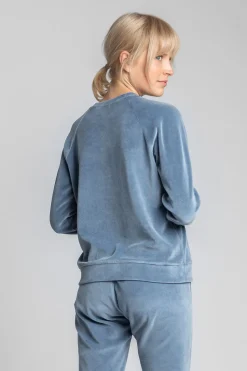 Welurowa bluza z reglanowymi rękawami - niebieska