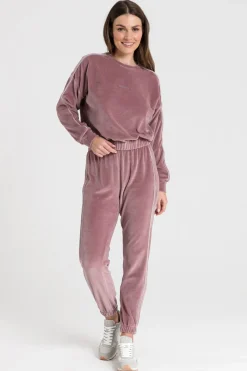 Welurowa bluza z wypustką - brudny róż