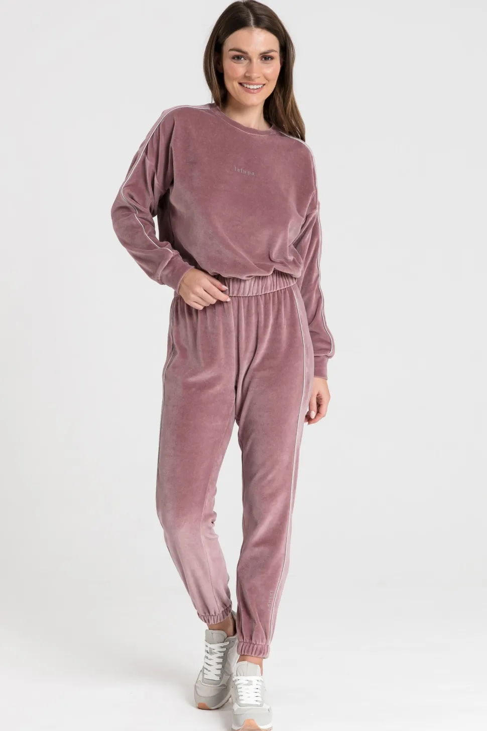 Welurowa bluza z wypustką - brudny róż