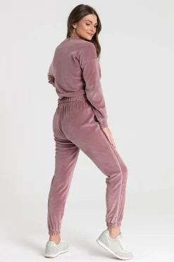 Welurowa bluza z wypustką - brudny róż