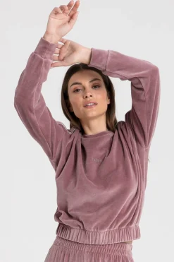 Welurowa bluza z wypustką - brudny róż