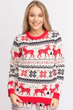 Świąteczny sweter w renifery - biały