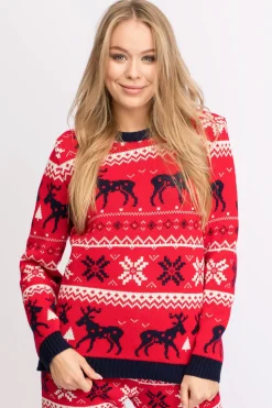 Świąteczny sweter w renifery - czerwony