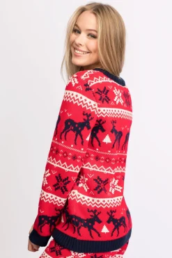 Świąteczny sweter w renifery - czerwony
