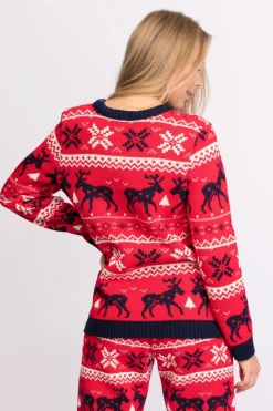 Świąteczny sweter w renifery - czerwony