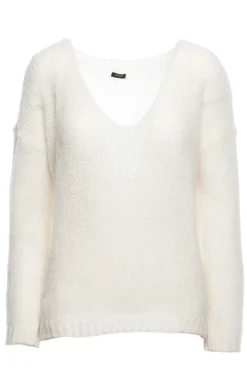 Wygodny sweter z dużym dekoltem - ecru
